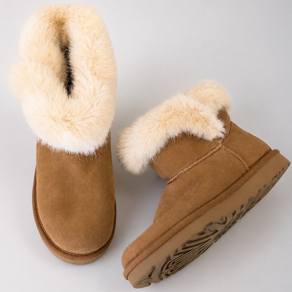 Ugg Australia Cathie 1109852 Suede Fur Boots Womens US9/40 Camel Chestnut